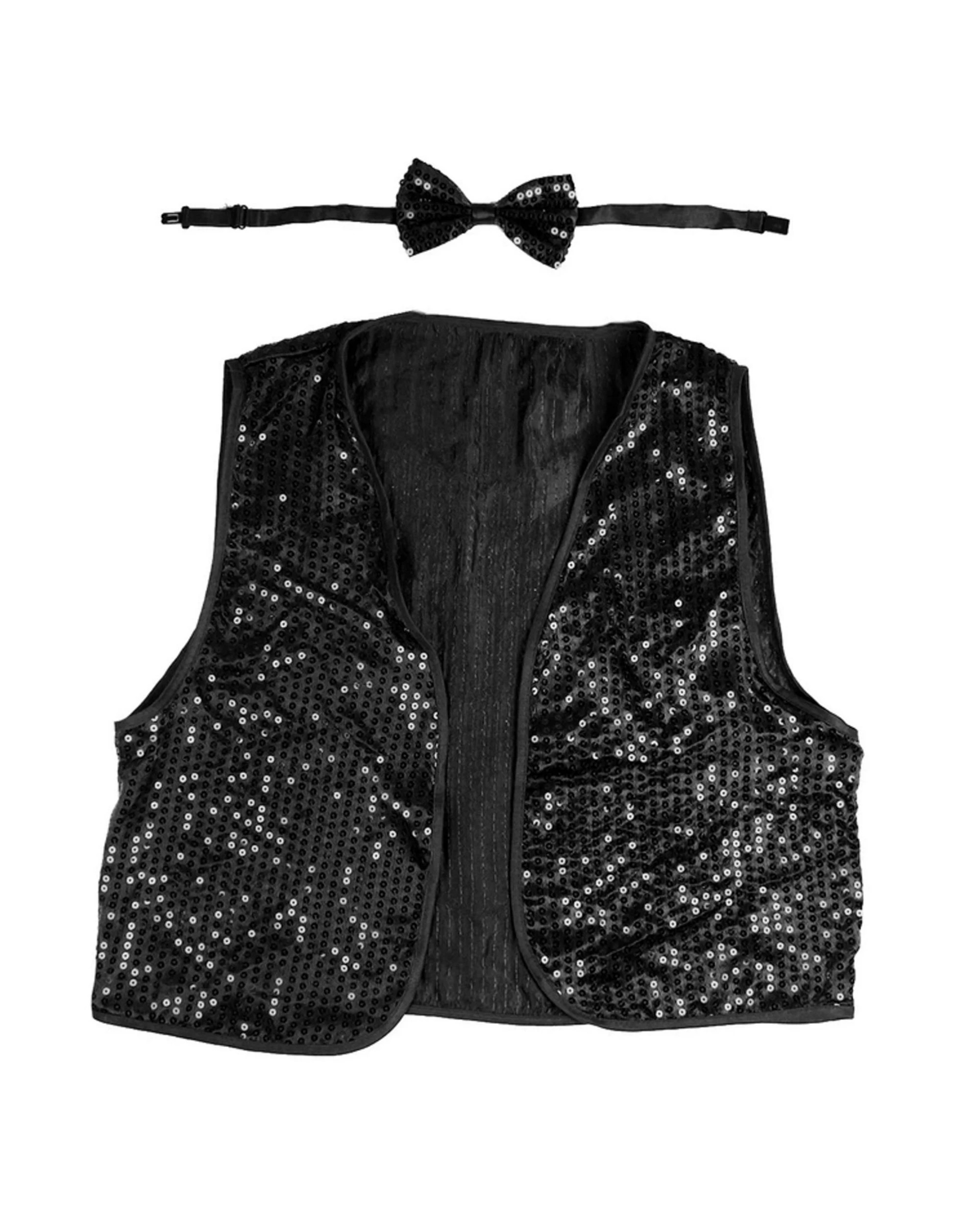 1 Partyrama Adult Black Sequin Bow Tie & Vest Set, 1 of 1