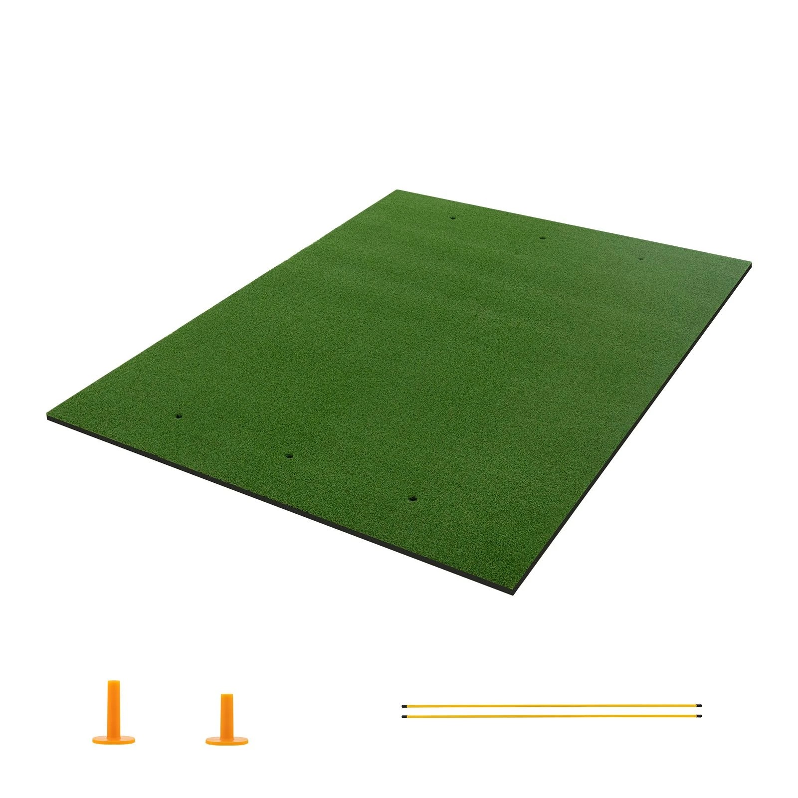 1 Costway 1.2x1.5m Golf Hitting Mat Artificial Turf Pad w/2 Rubber Tees & Alignment Sticks Golf Training - Green, 1 of 1