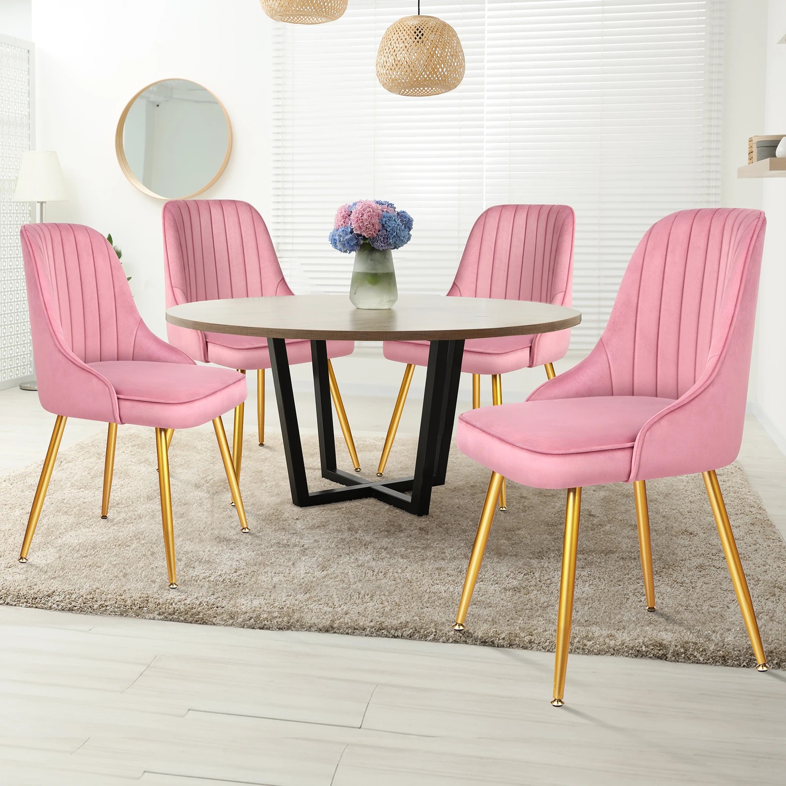 2 Alfordson 4x Dining Chairs Kitchen Accent Lounge Padded Tufted Seat Velvet - Pink, 2 of 8