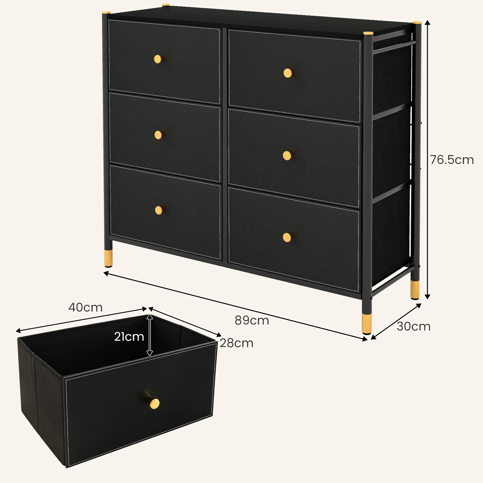 2 Costway 6 Chest of Drawers Storage Dresser Organiser Unit w/Metal Frame & Fabric Bins Tallboy Cabinet - Black, 2 of 5