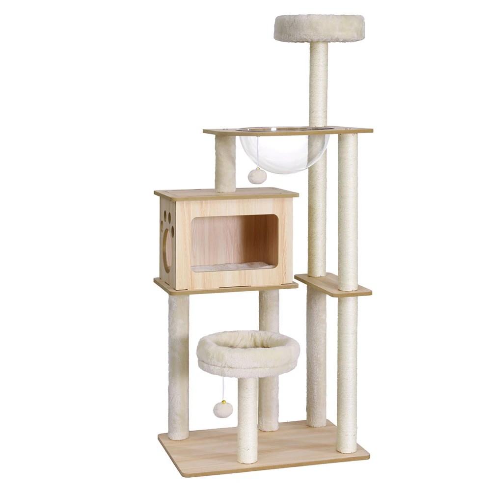 1 i.Pet Cat Tree Tower Scratching Post Scratcher 142cm Wood Bed Condo House - Multi, 1 of 6