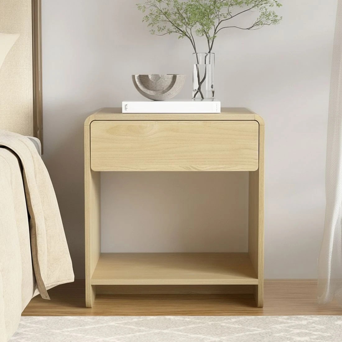 4 Artiss Bedside Table Drawer Open Shelf - Natural, 4 of 6