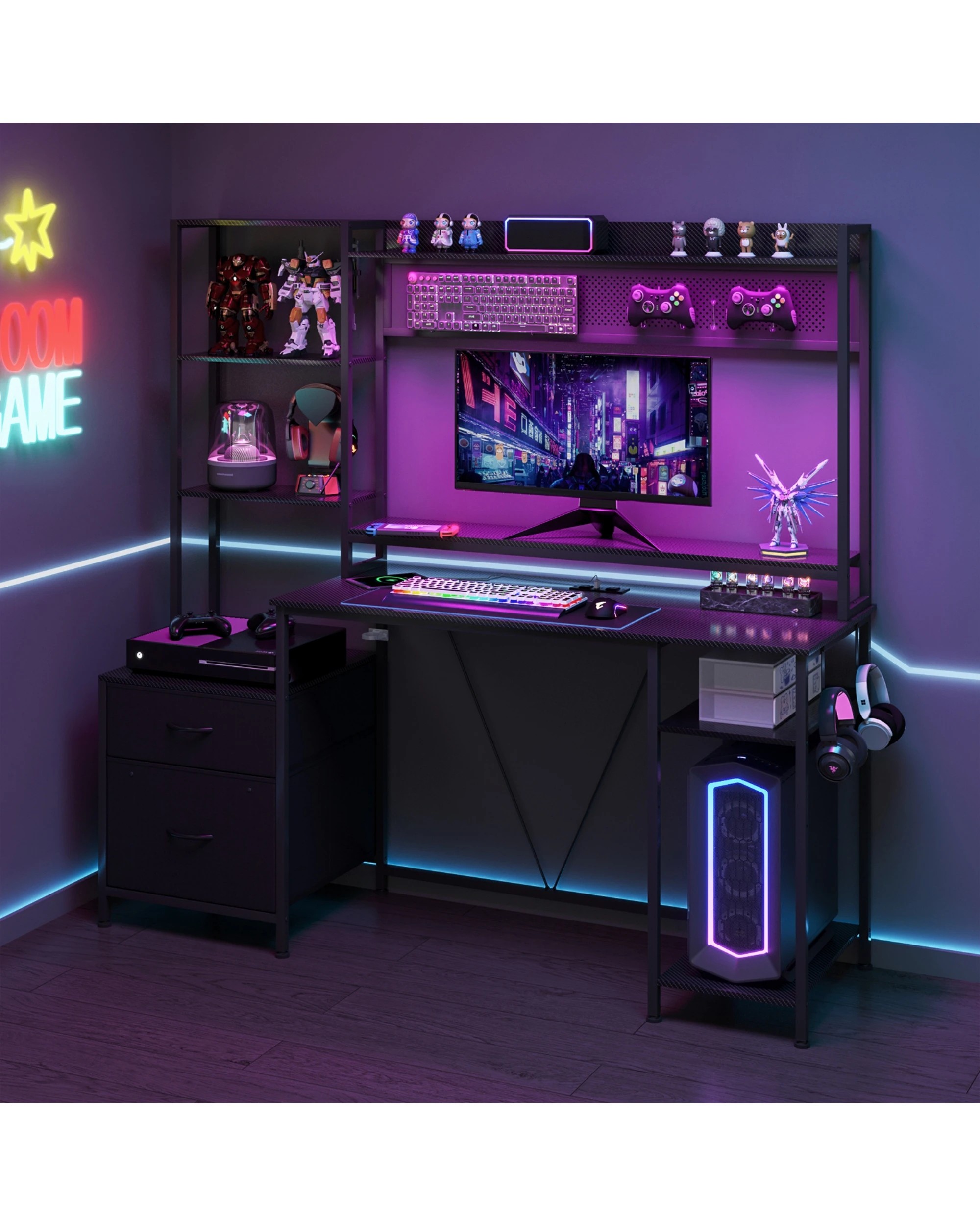 3 Advwin Reversible Gaming Desk with LED Lights & Power Outlets 165cm - Black, 3 of 9