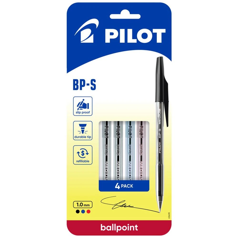 1 PILOT BP-S Medium Ballpoint Pen 1.0mm Assorted 4Pk, 1 of 8