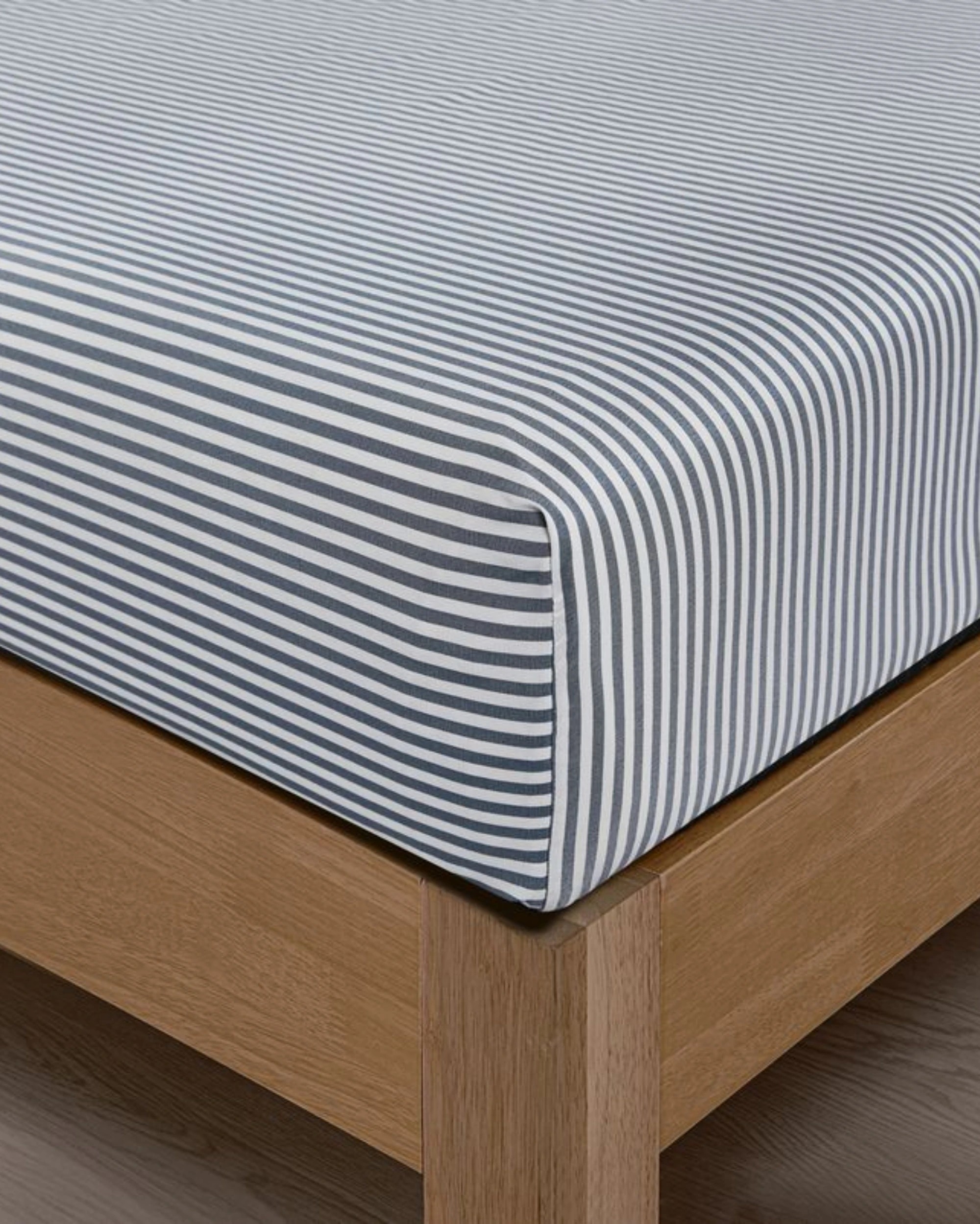 4 CleverPolly Yarn-Dyed Washed Microfibre Fitted Sheet Set - King Bed - Thin Stripe Steel Blue, 4 of 7