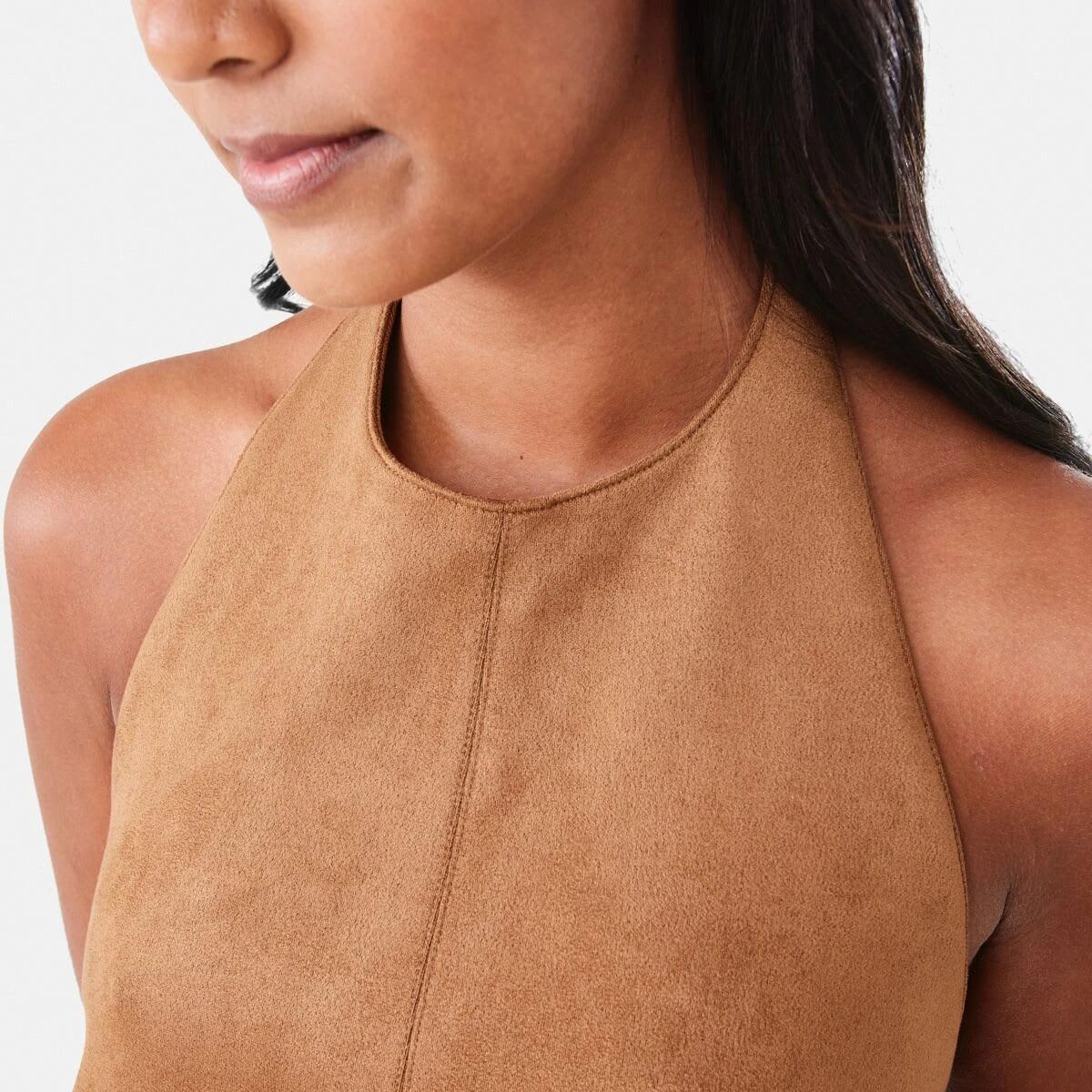 8 Sleeveless Halter Suede Top DEEP CAMEL, 8 of 10