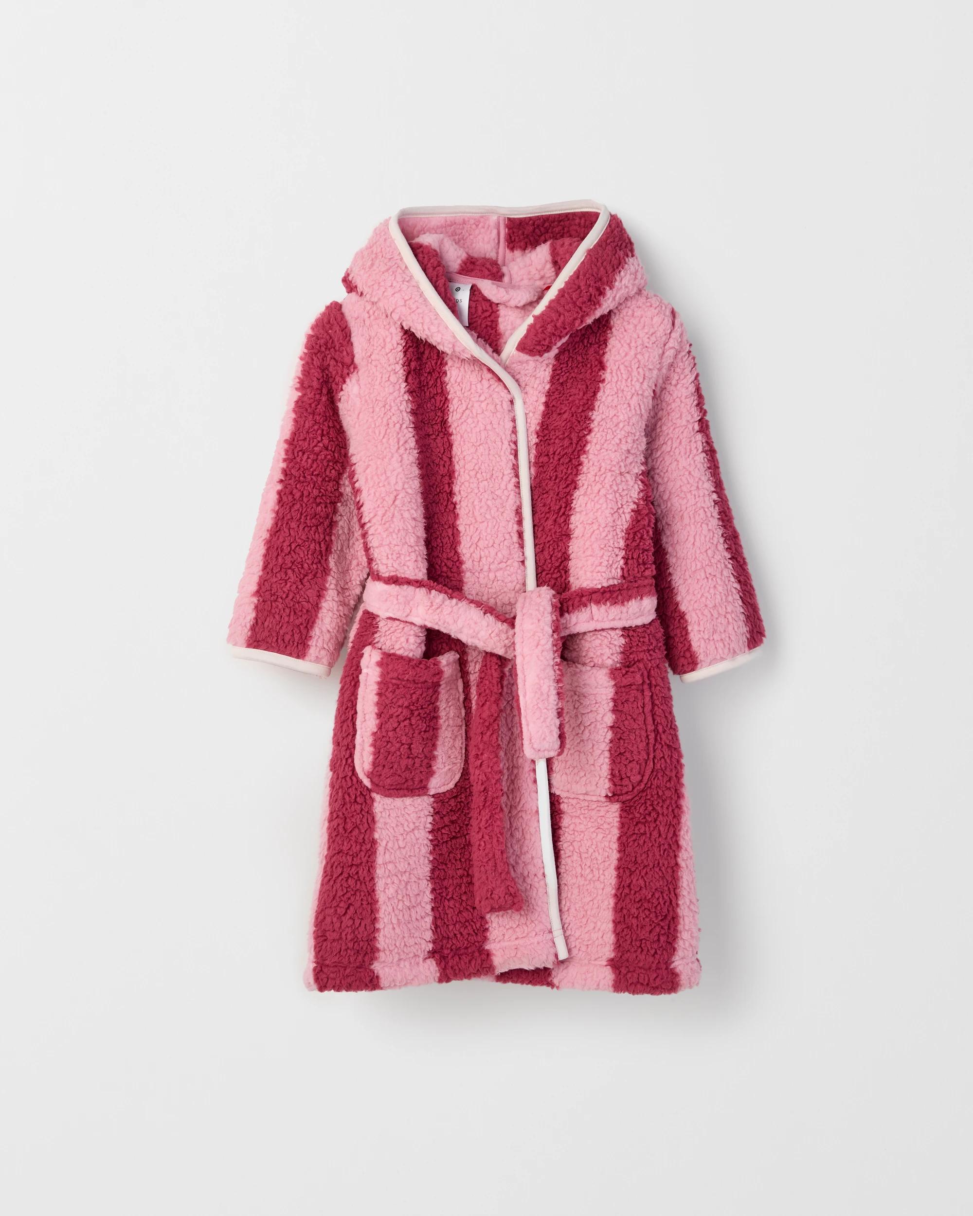 1 Target Kids Younger Girls Sherpa Dressing Gown BERRY STRIPE, 1 of 4