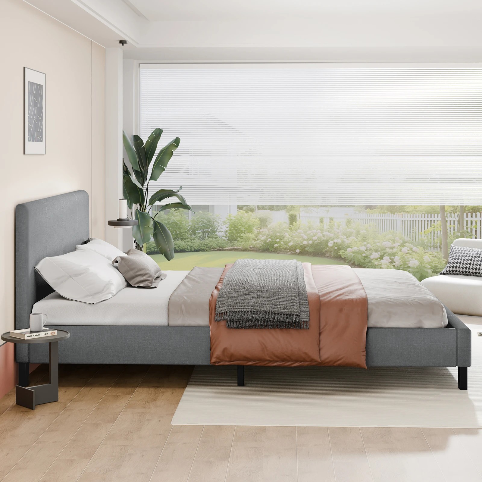 5 Alfordson Bed Frame Double Size Mattress Base Wooden Platform Fabric - Grey, 5 of 10