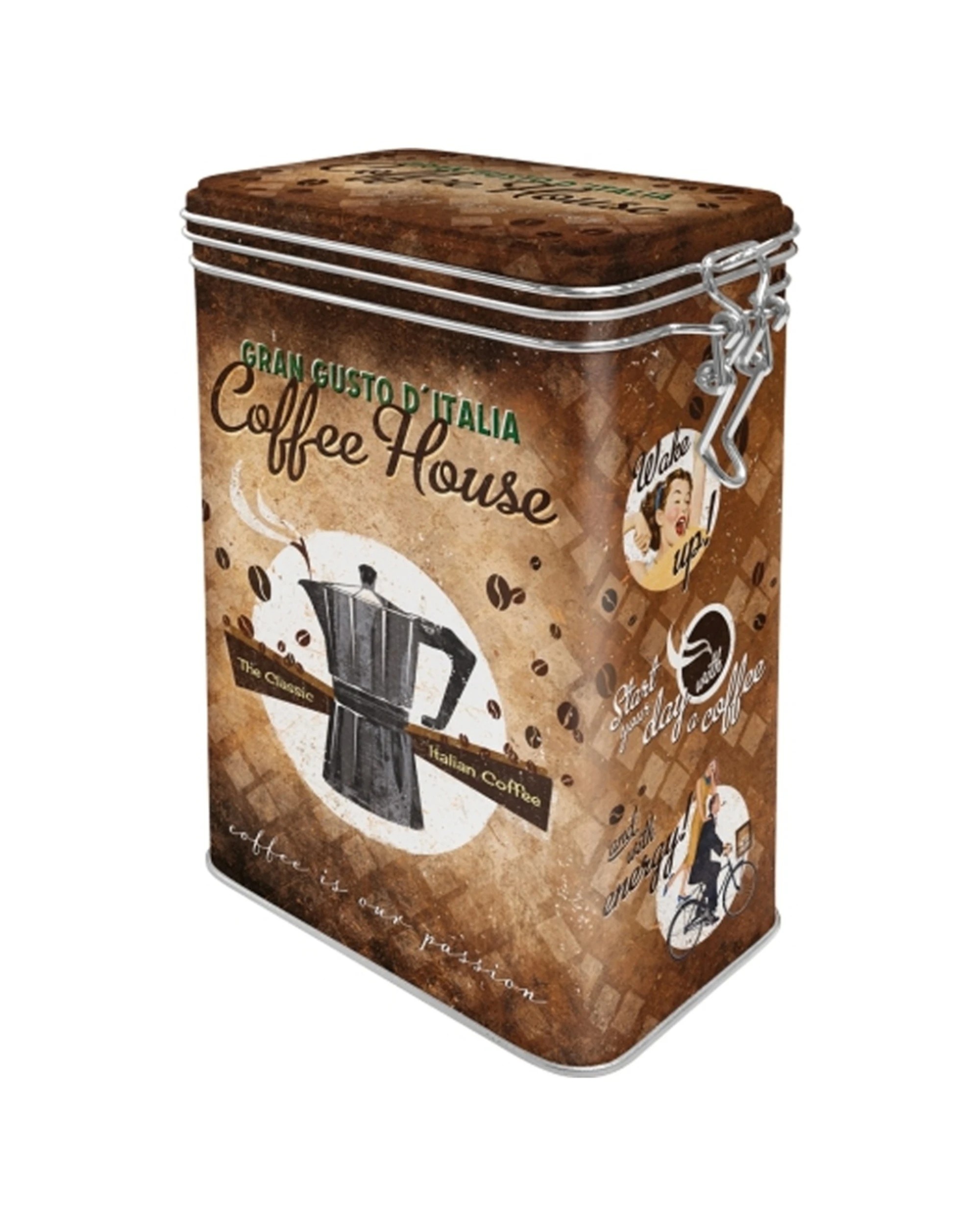 1 Nostalgic-Art Storage Clip Top Tin Box 1.3L Capacity - Coffee House - Brown, 1 of 1