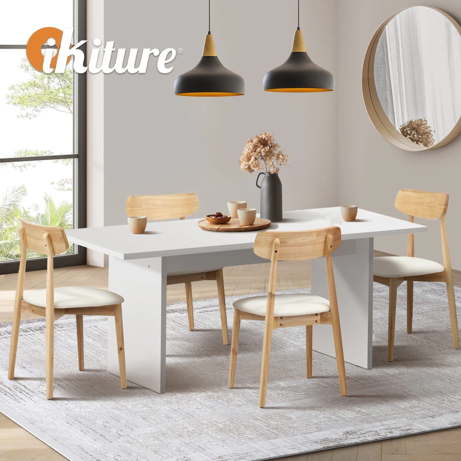 5 Oikiture 4-Seater Dining Table and Chairs Wooden Furniture Set - Natural, 5 of 9