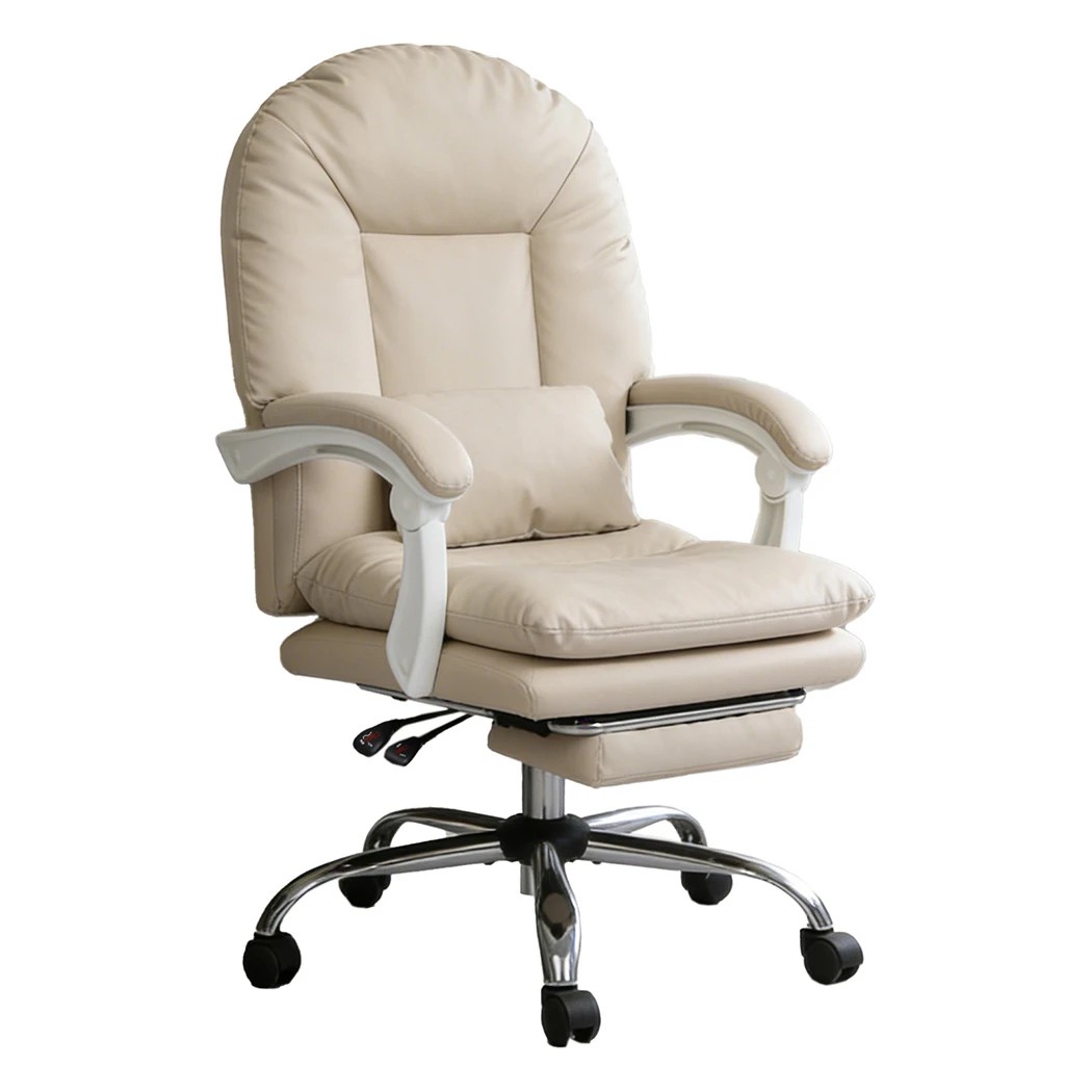 1 Levede Office Chair with Footrest Comfy Desk Chair with Wheels,PU Leather,Beige, 1 of 8