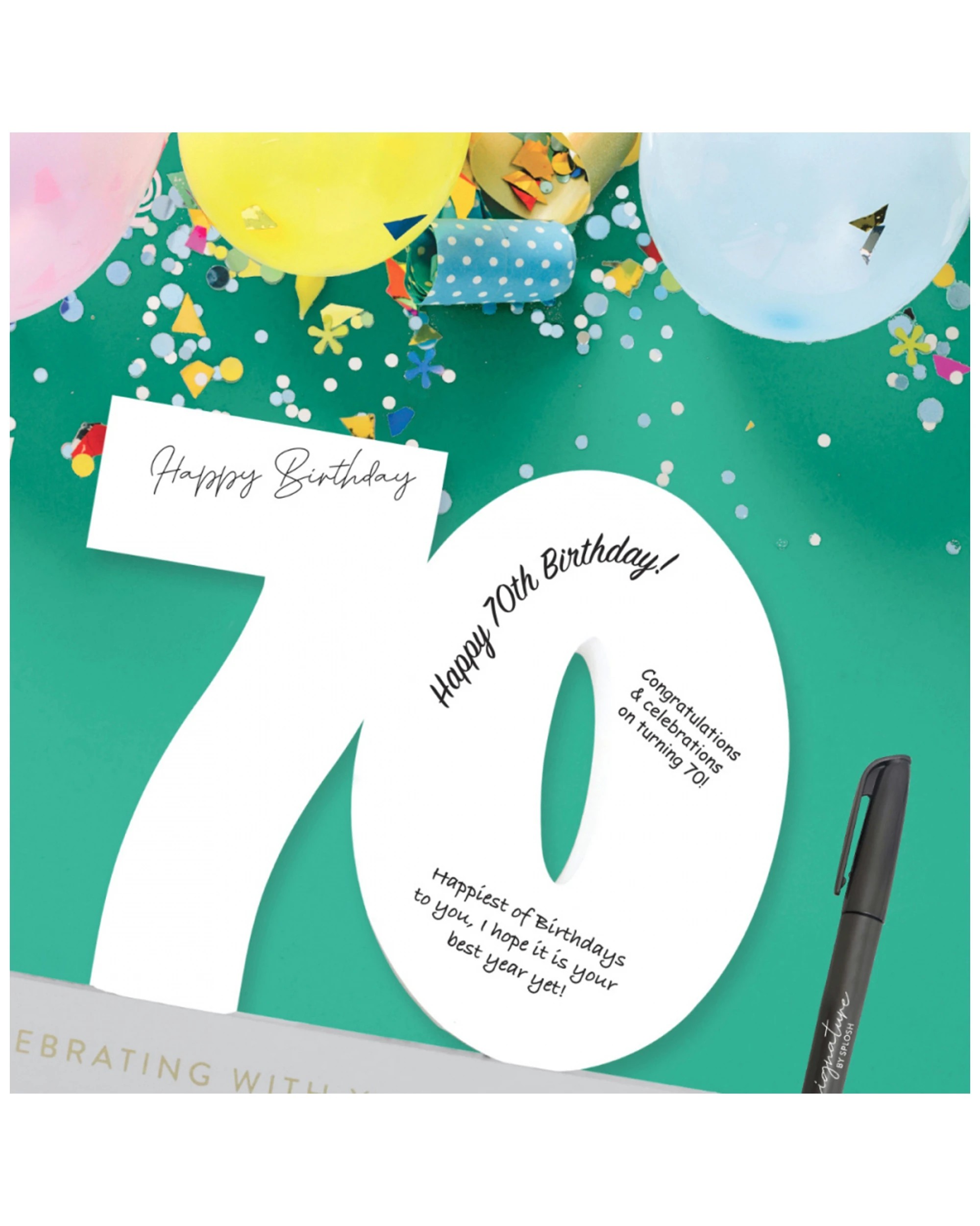 4 Splosh 70th Birthday Wooden Signature Number W/ Marker Keepsake 29x21cm - White, 4 of 9