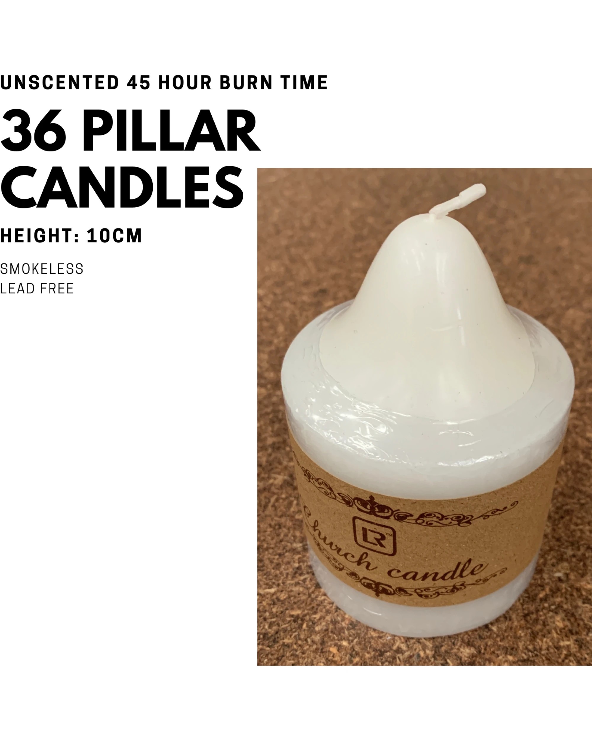 3 BR Home Pillar Candles Pack of 36 Unscented Lead-Free, 45-Hour Burn Time, 3 of 3