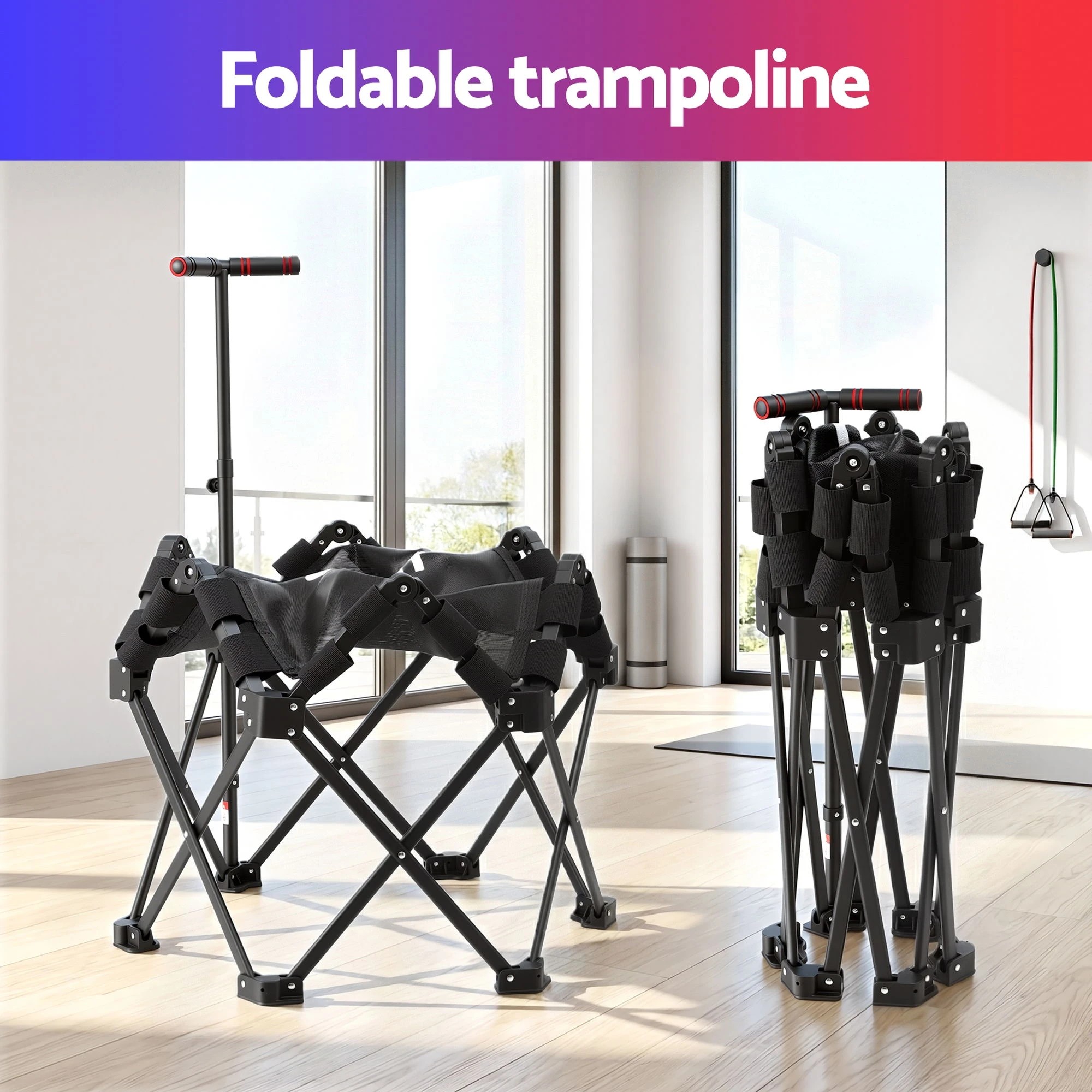 5 Everfit Fitness Foldable Trampoline Rebounder Adjustable Handle Indoor Exercise - Black, 5 of 5