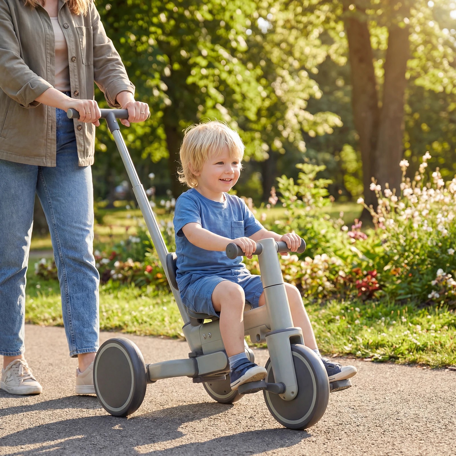 10 Advwin 5-in-1 Toddler Tricycle with Push Handle Foldable Kids Balance Bike for Boys and Girls - Green, 10 of 10