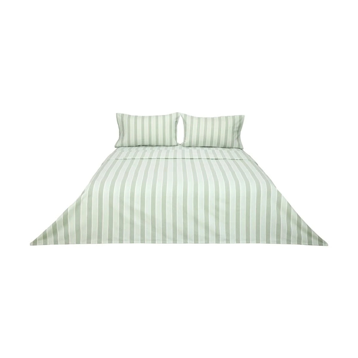 6 Stripe Flannelette Cotton Sheet Set - Double Bed, Sage, 6 of 7