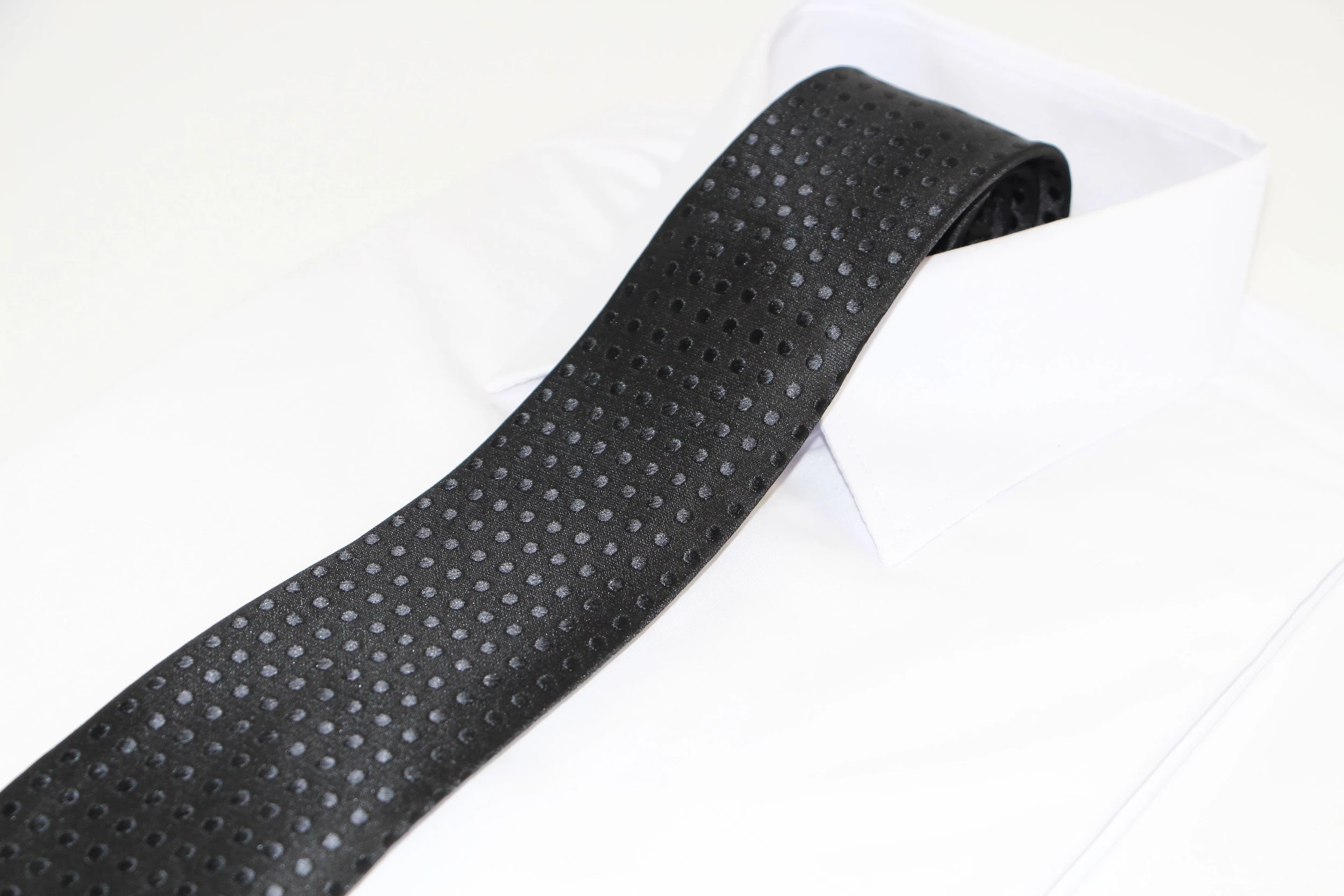 3 Zasel Mens Black Mini Polka Dot Patterned 8cm Neck Tie - Black, 3 of 3