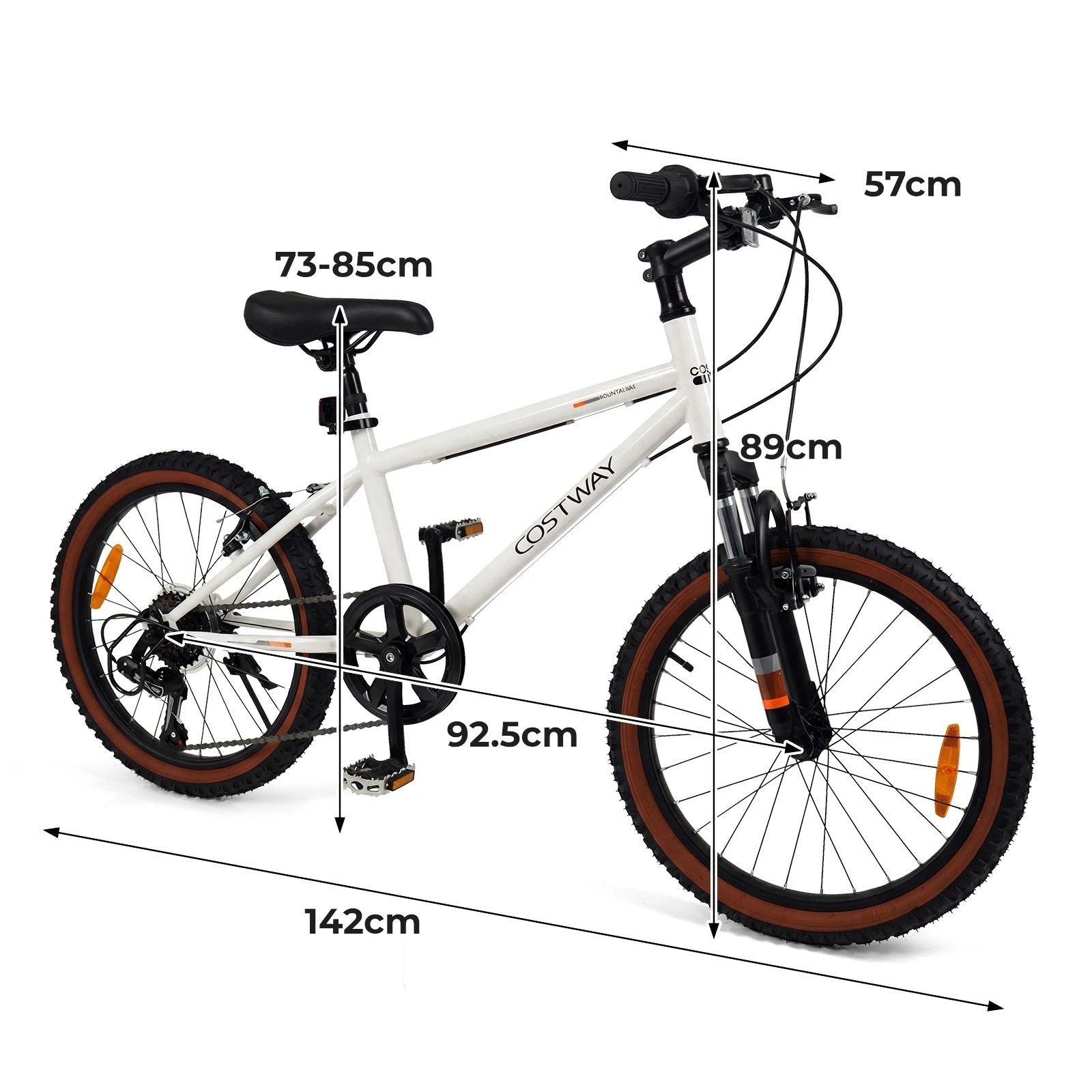 2 Costway 50cm Teens Mountain Bike 6-Speed Outdoor Bicycle w/Suspension Fork & Adjustable Seat - White, 2 of 2