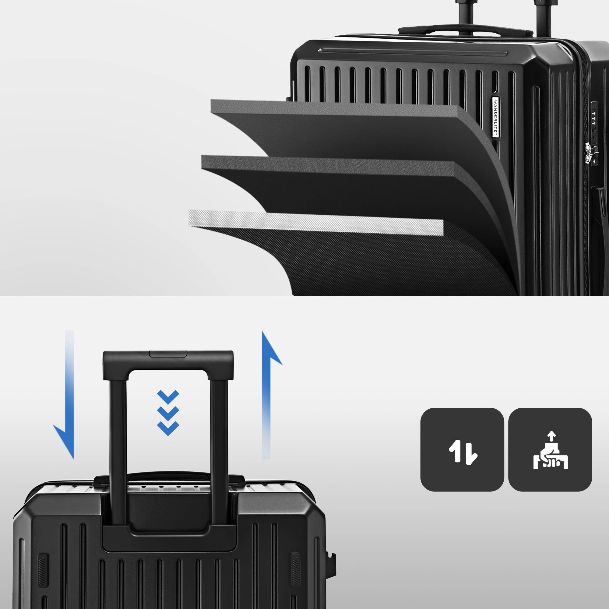 7 Wanderlite 4pcs Trunk Luggage Suitcase Set Travel Carry On TSA Lock - Black, 7 of 9