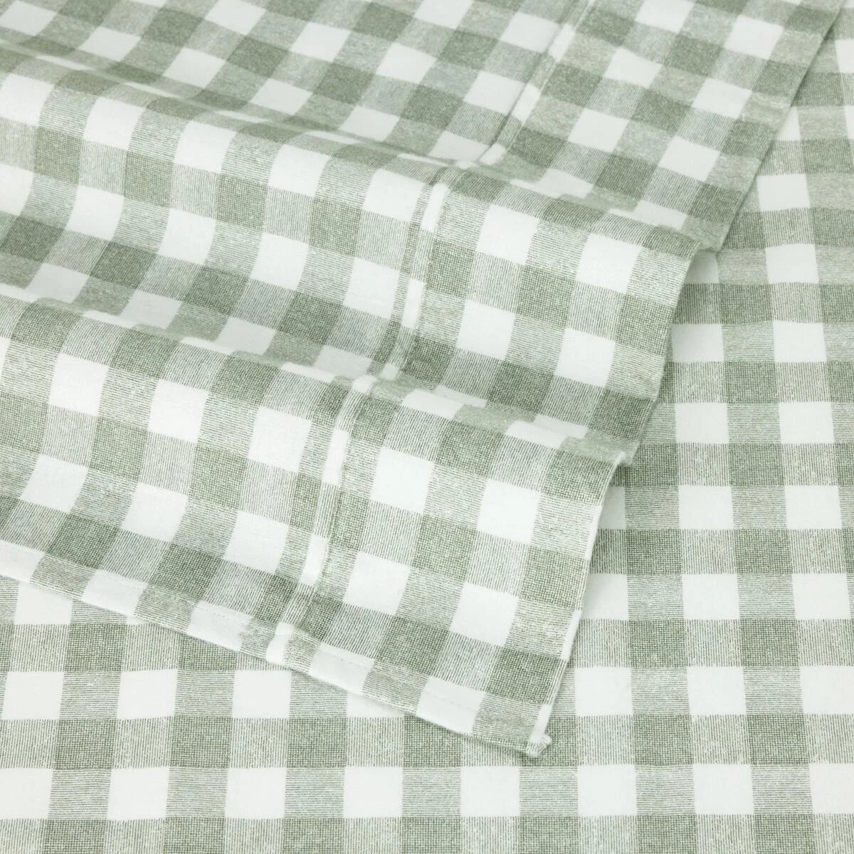4 Gingham Flannelette Cotton Sheet Set - Double Bed, Green, 4 of 7