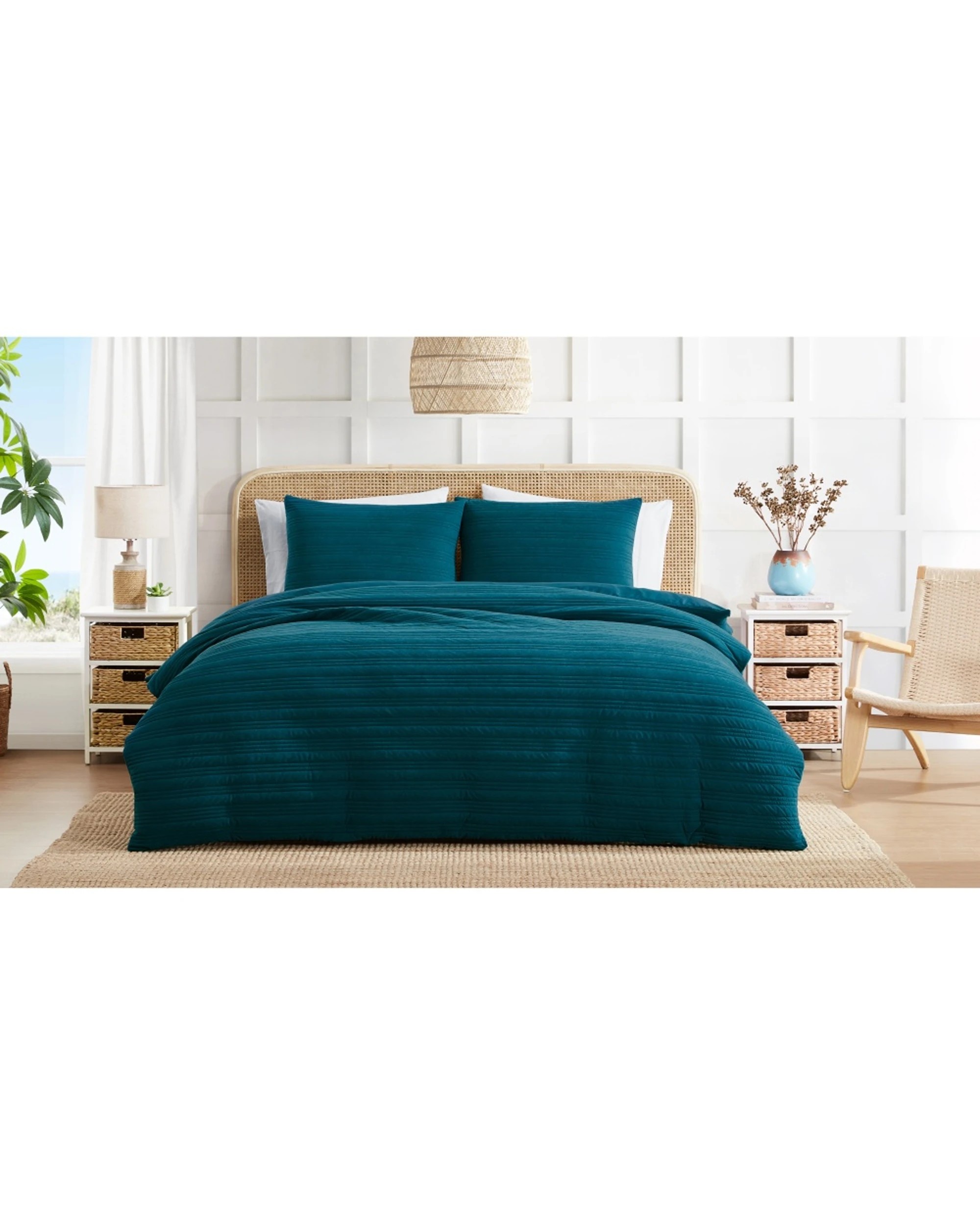 1 Ardor Grayson Luxe Velvet Front Quilt Cover Set Home Bedding King Bed Teal - Blue, 1 of 1