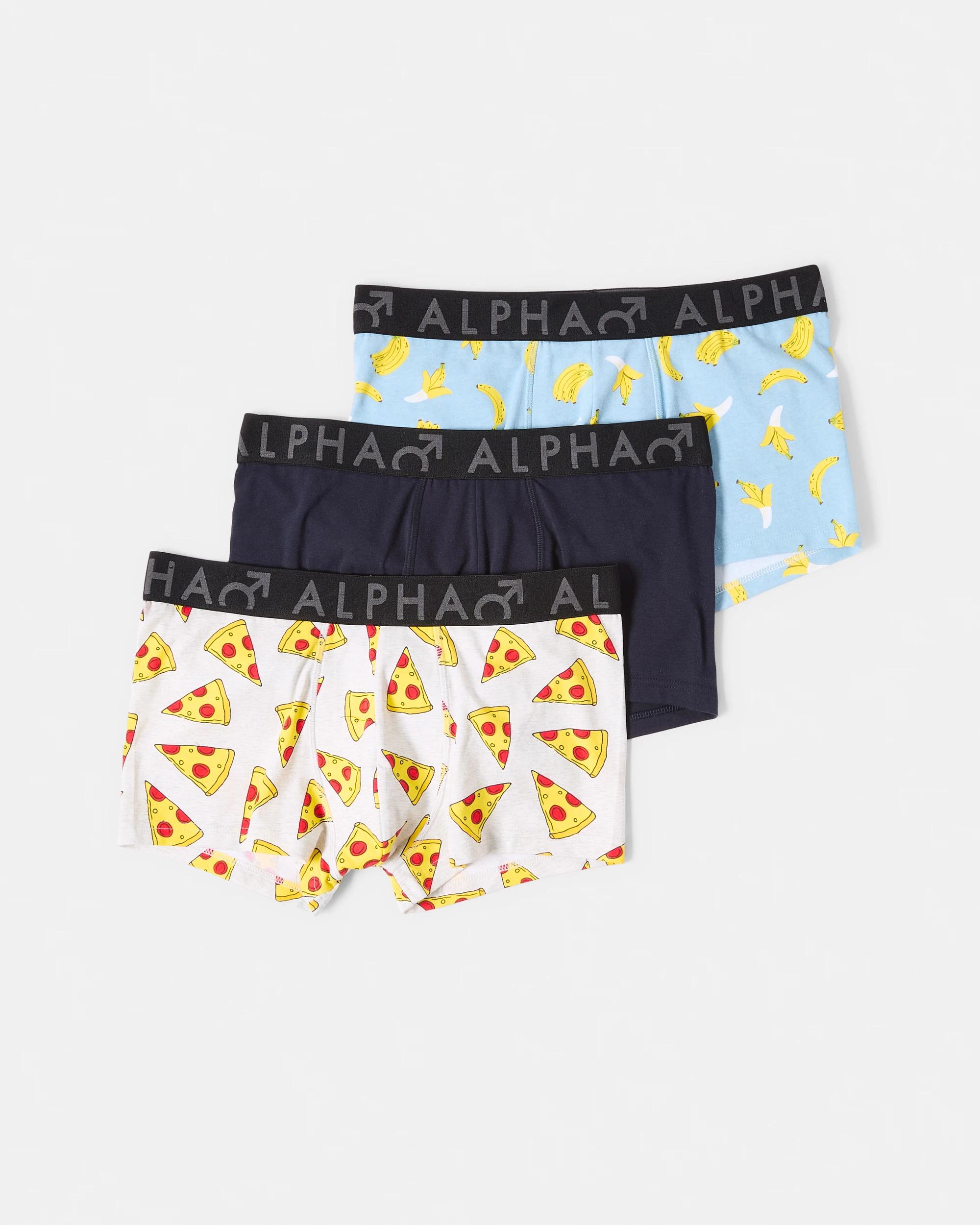1 3 Pack Print Plain Trunks Gry Pizza, 1 of 8