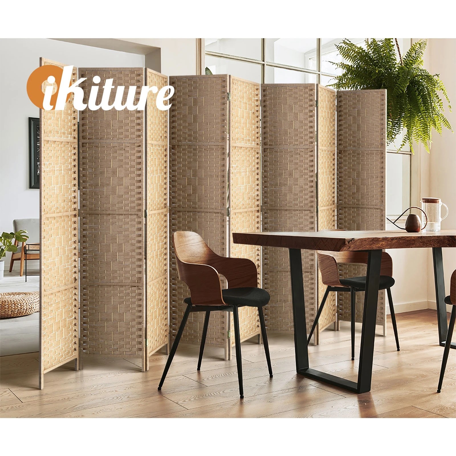 6 Oikiture 8 Panels Room Divider - Natural, 6 of 10