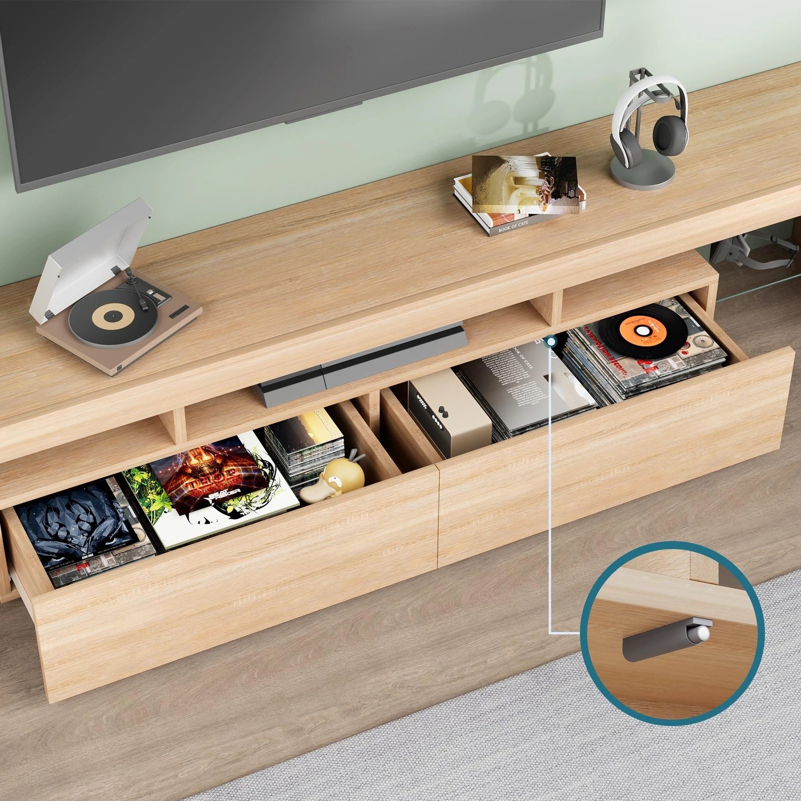 8 Alfordson Entertainment Unit 200cm TV Stand LED Light Storage Drawer - Oak, 8 of 10