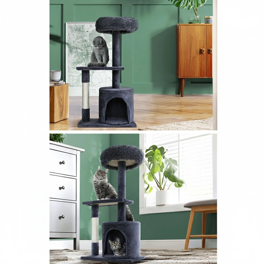 4 i.Pet Cat Tree 94cm Scratching Post Tower Scratcher Condo House Wood Trees - Grey, 4 of 4