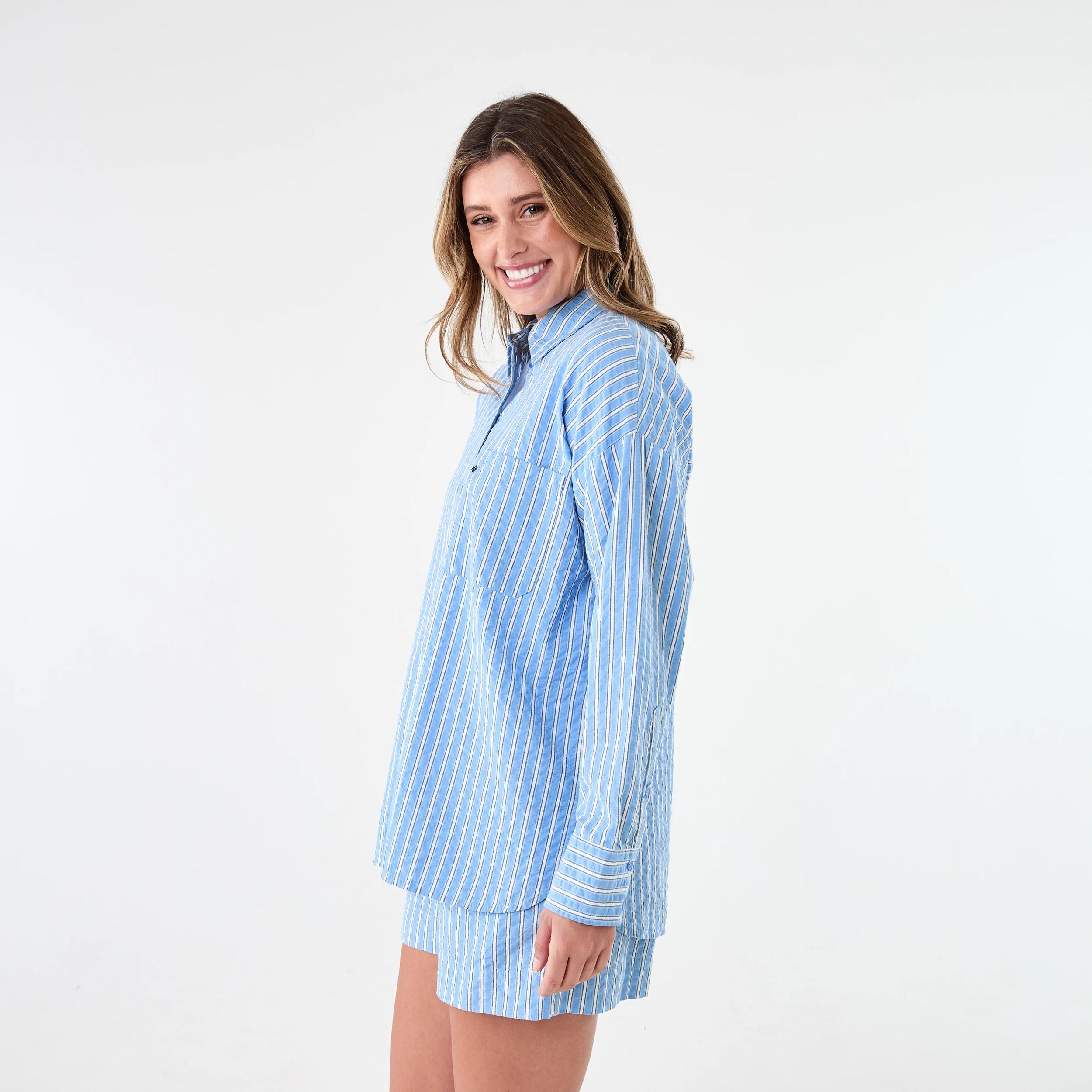 3 Long Sleeve Oversized Seersucker Shirt Strp Blu, 3 of 9