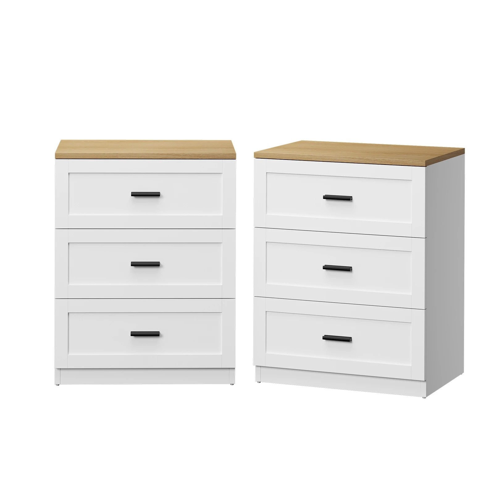 1 Oikiture 2pc Bedside Table 3 Drawers Nightstand Cabinet End Table - White, 1 of 8