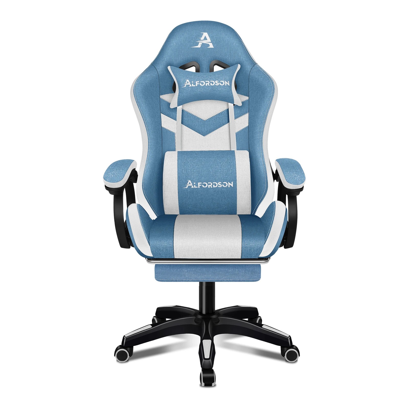 9 Alfordson Gaming Chair Office 12 RGB LED Massage Computer Fabric Seat - Blue White, 9 of 10