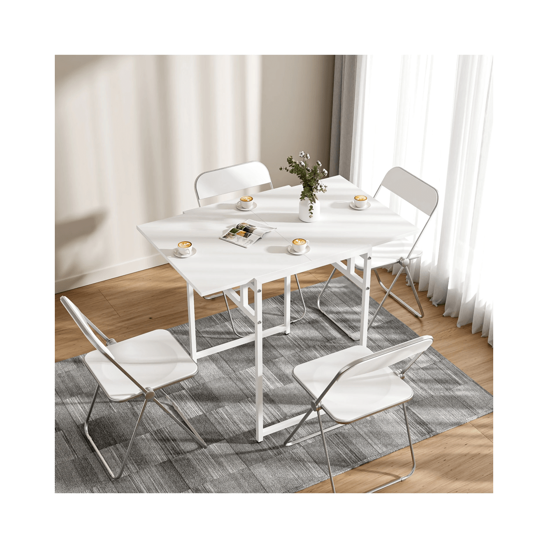 3 Advwin Folding Dining Table Foldable Drop Leaf Home Office Work Desk White, 3 of 9