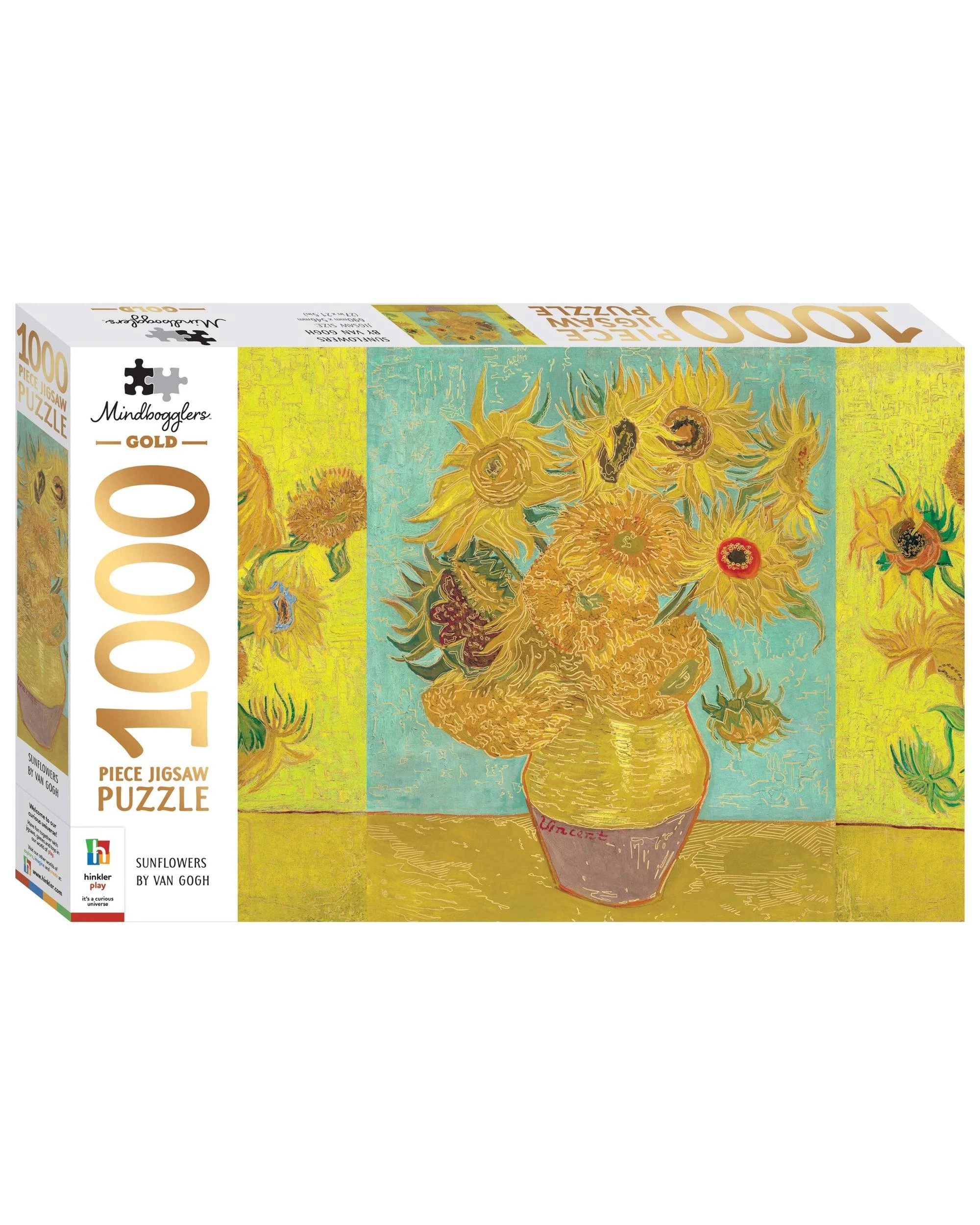 1 Hinkler Mindbogglers Gold Sunflowers Van Gogh 1000 Piece Puzzle, 1 of 3