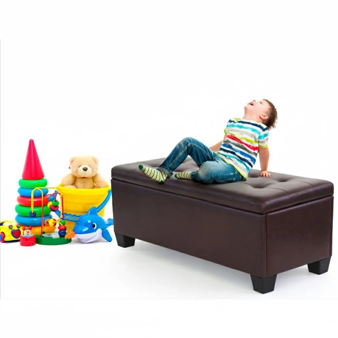 5 Artiss Storage Ottoman Blanket Box 97cm Leather - Brown, 5 of 8