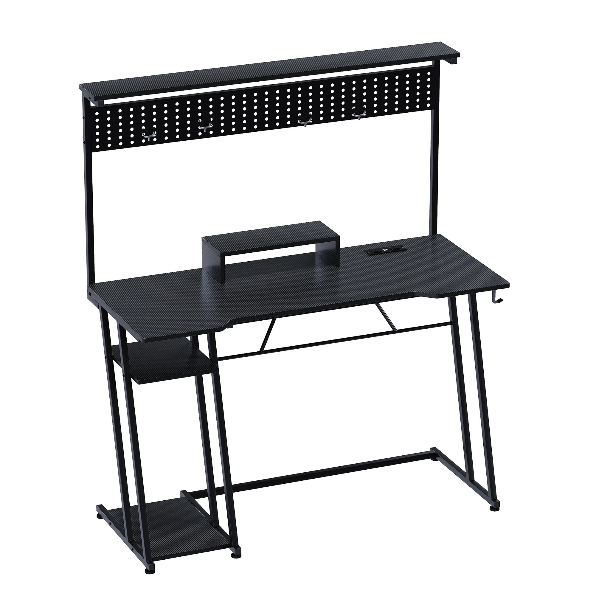 7 Advwin 120cm LED Gaming Desk w/  Power Outlets Reversible Carbon Fiber w/ Shelf hook & Pegboard - Black, 7 of 8