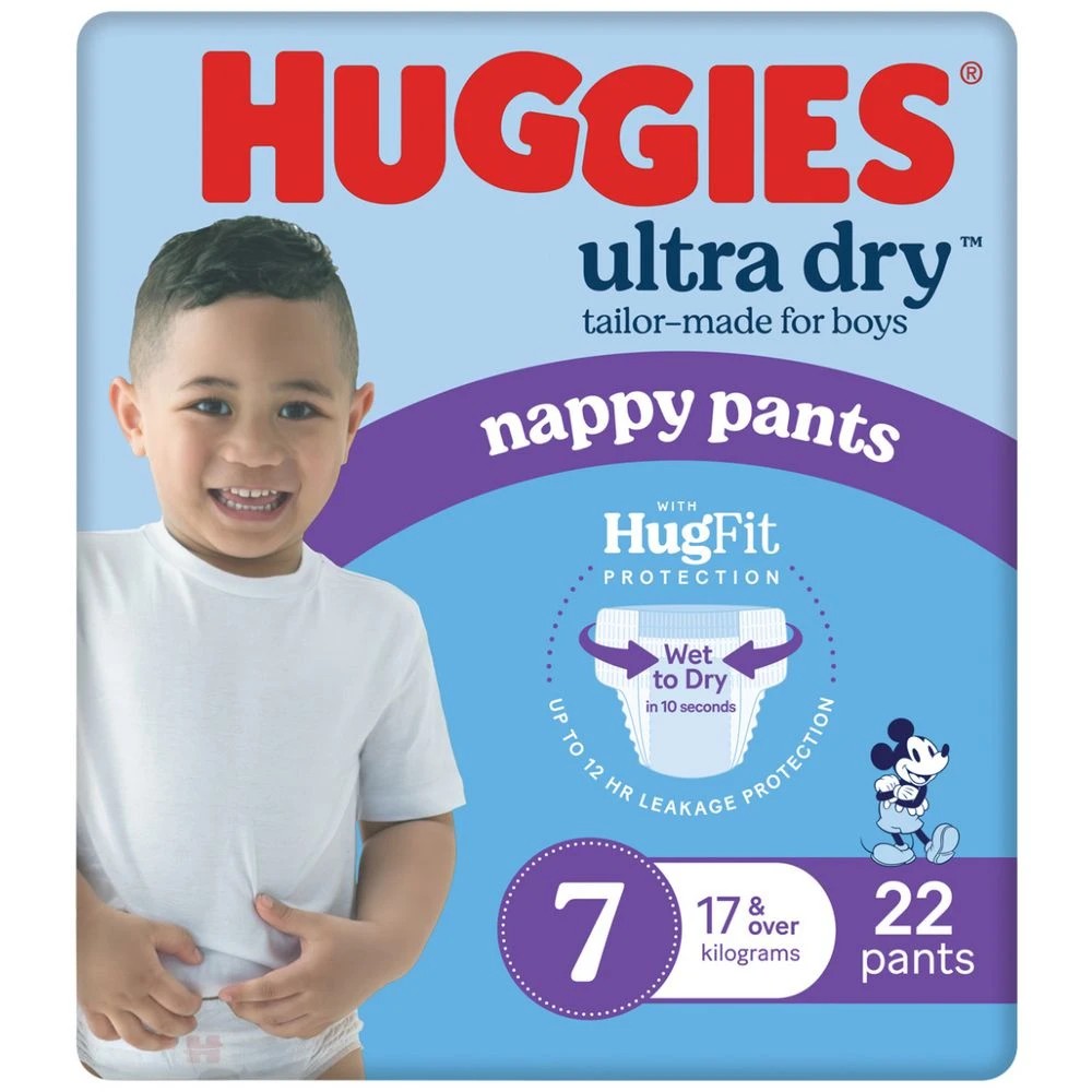 Huggies Ultra Dry Nappy Pants Size 7 Boy 22 Pack - Kmart