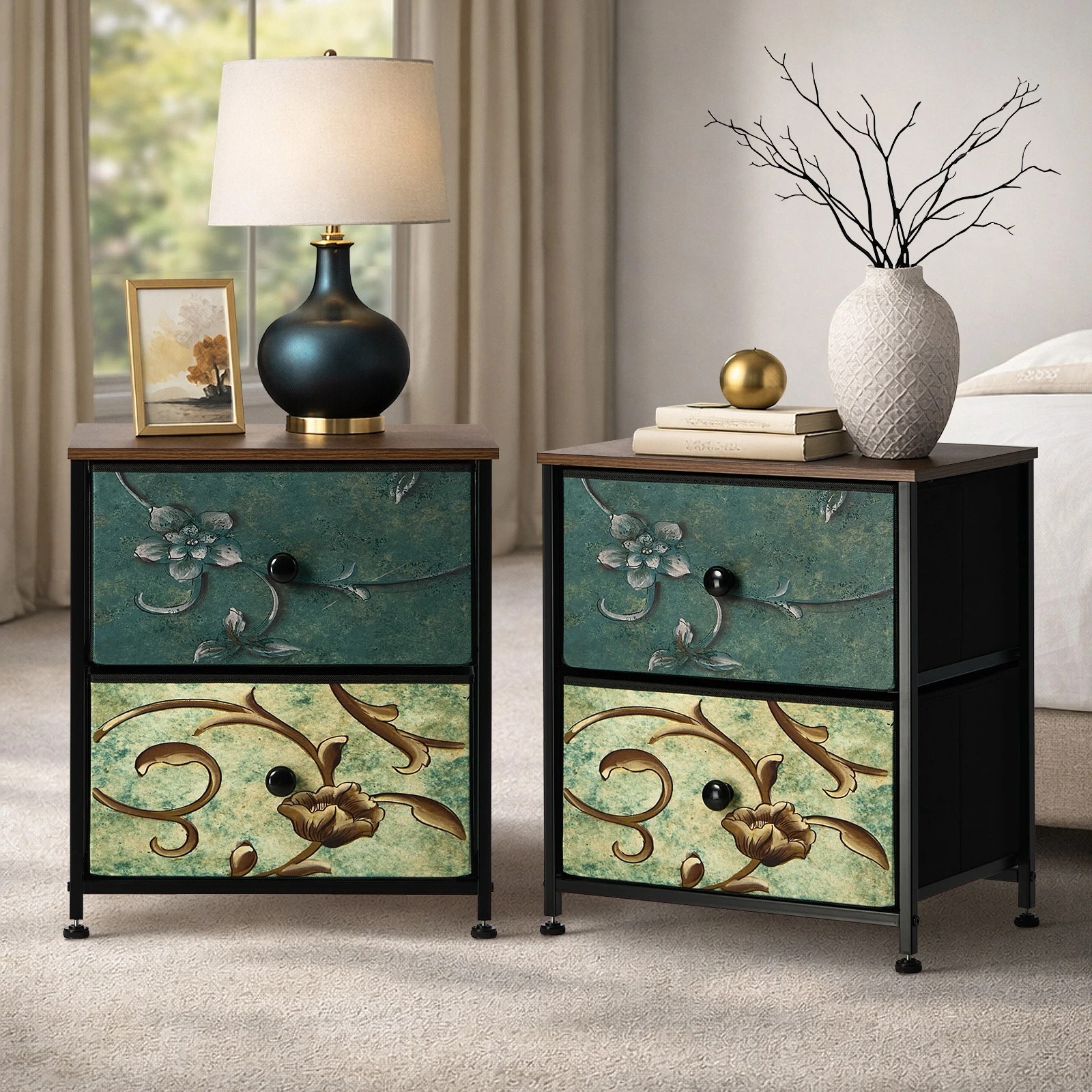 3 Oikiture 2pc Bedside Tables Fabric Storage Cabinet 2 Drawers Dresser Nightstand - Multi, 3 of 7