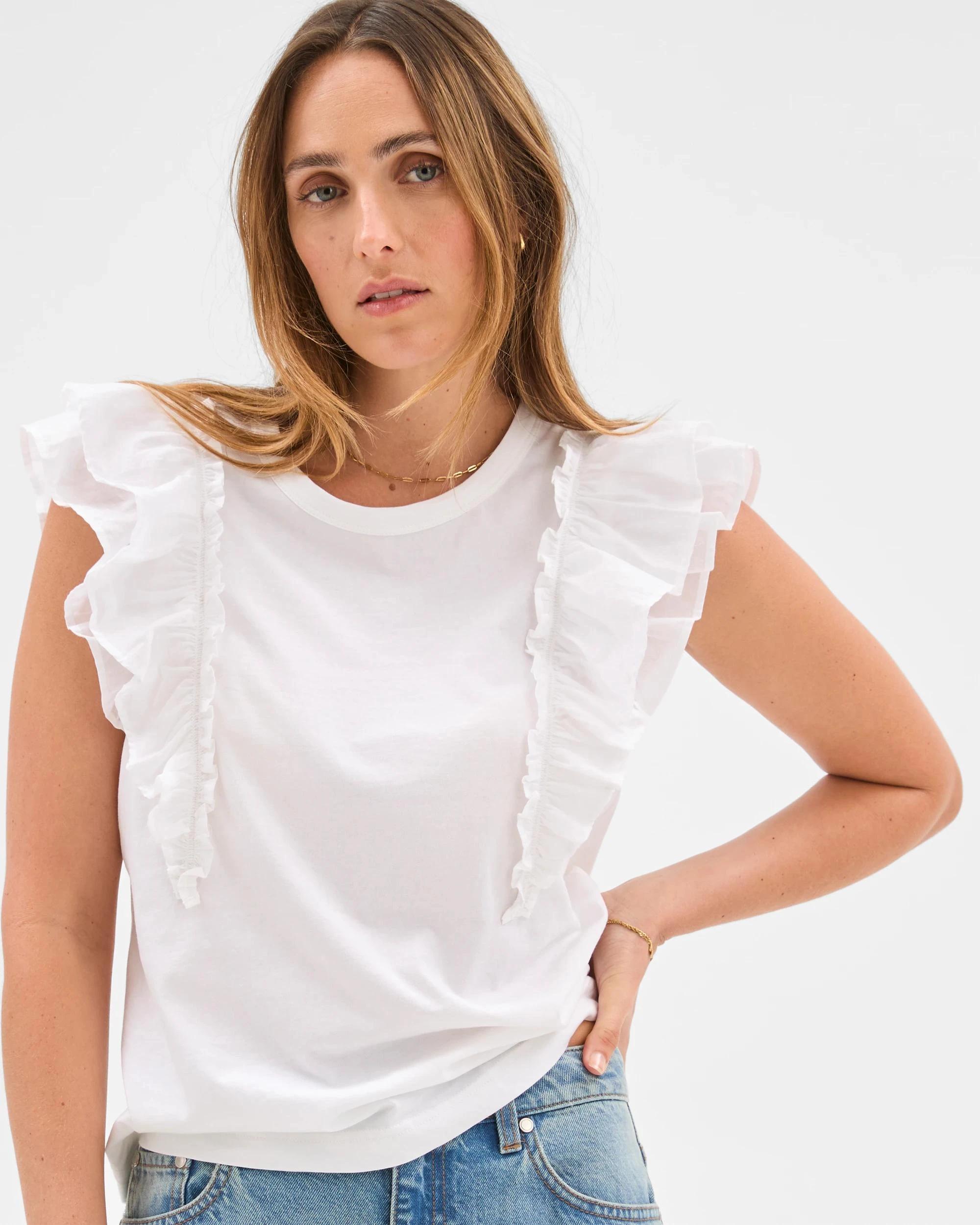 4 Target Australian Cotton Sleeveless Ruffle Tank Top WHITE, 4 of 6