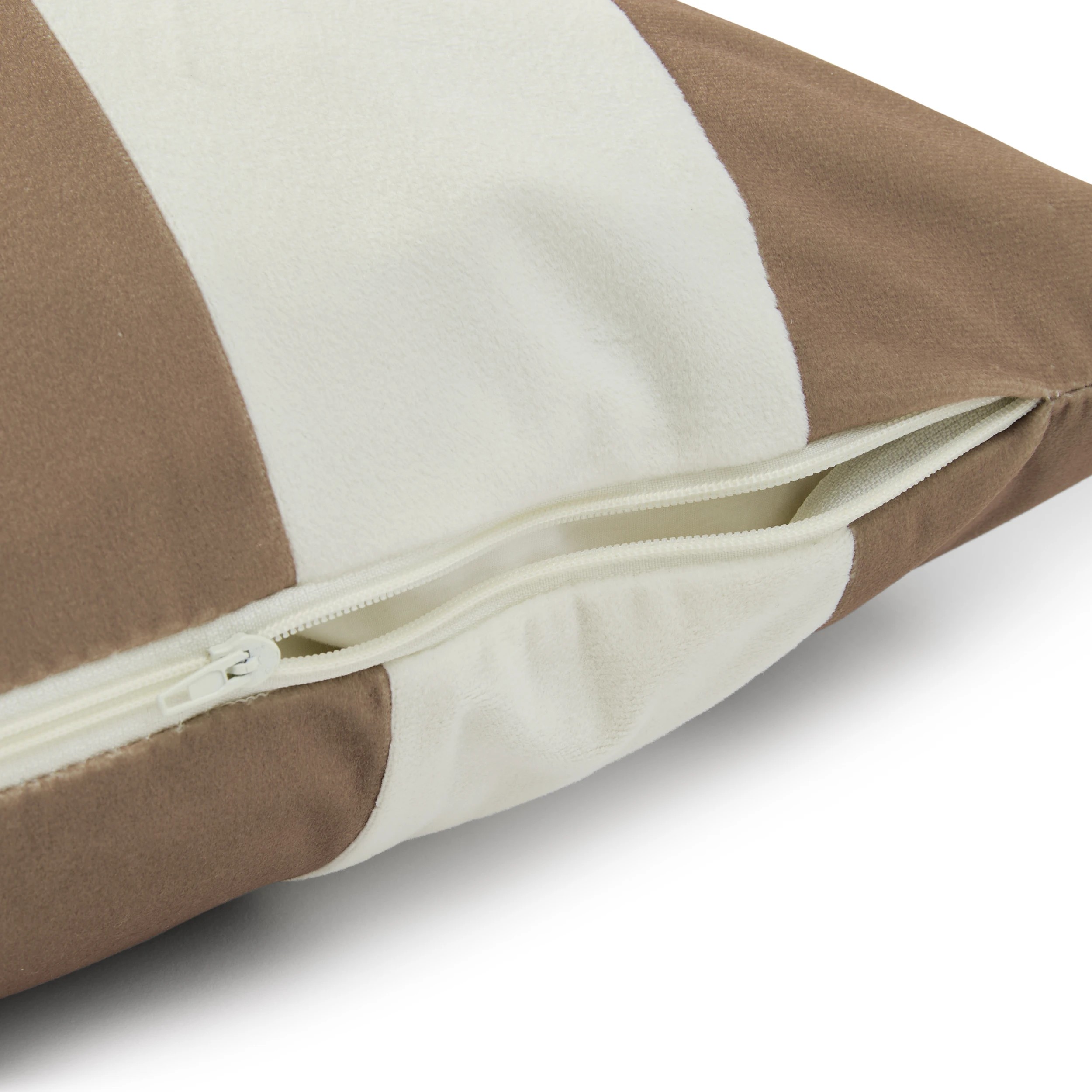 6 60cm Stripe Velvet Cushion Cover - White and Mocha, 6 of 6