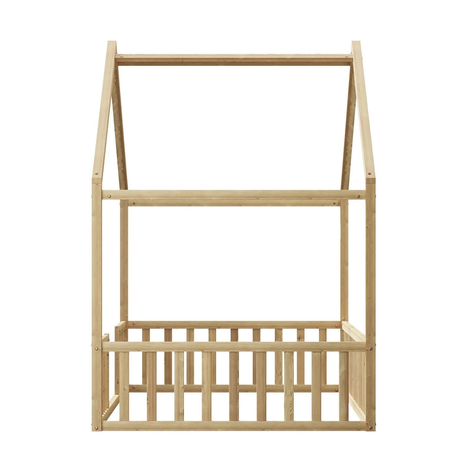 9 Oikiture King Single House Bed Kids Wooden Bed Frame - Natural, 9 of 10