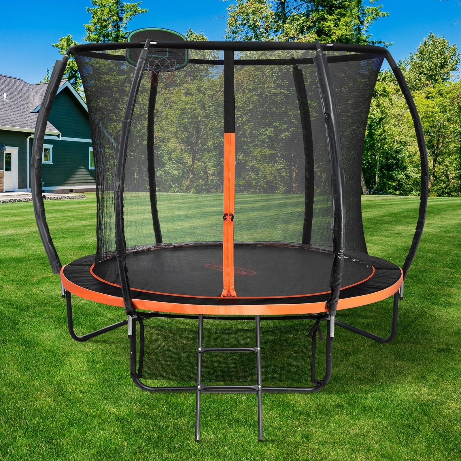 2 Mazam 10ft Trampoline Kids Tramplines Safety Net Basketball Set Ladder Round
 - Multi, 2 of 10
