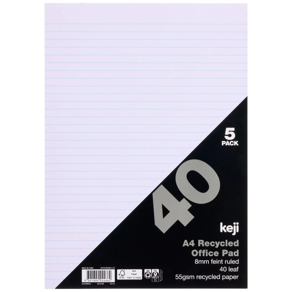 1 Keji A4 Ruled Office Pad 40 Leaf 5 Pack, 1 of 3