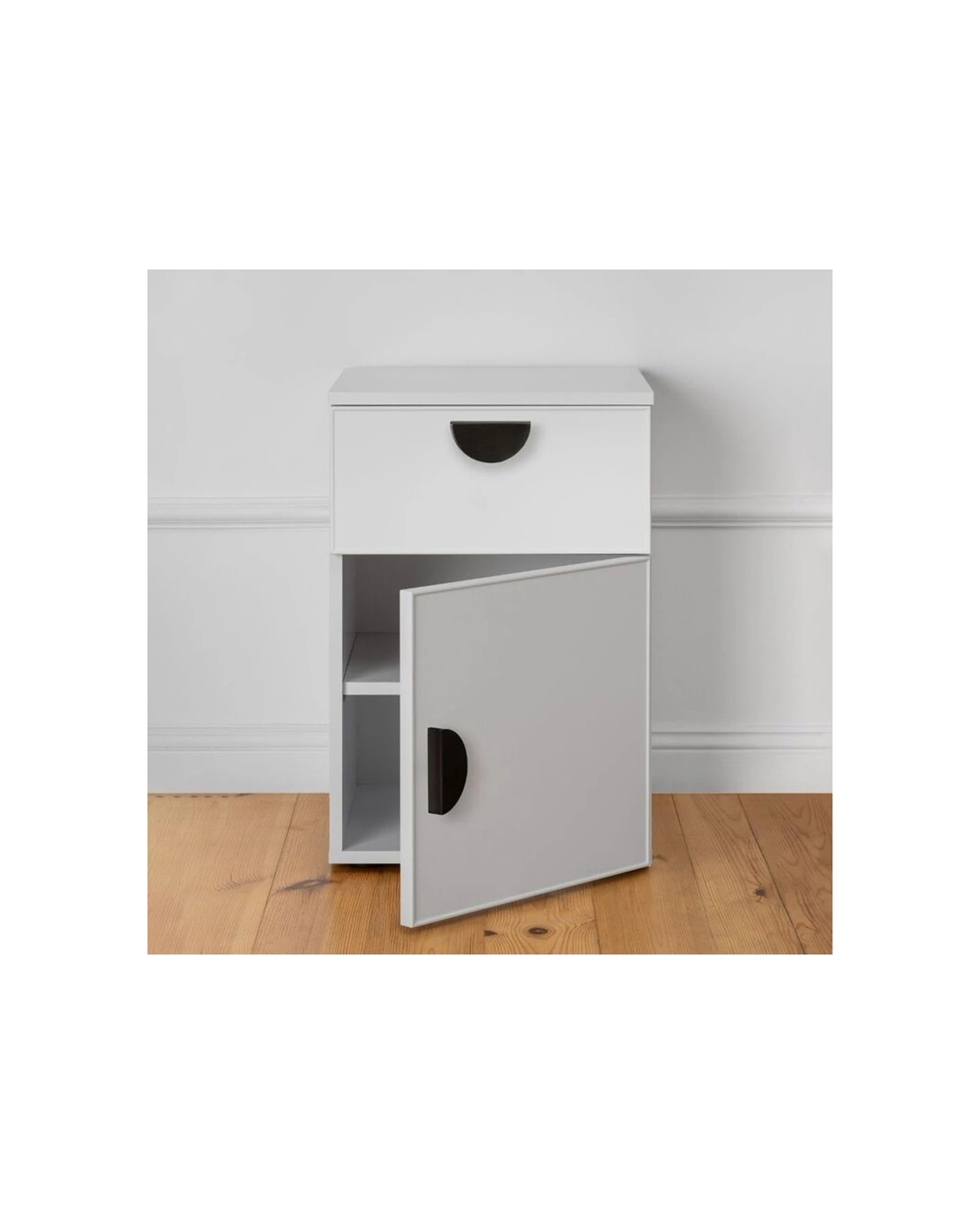 4 European Cabinetry Porto Bedside Table Slim Front Half Moon Handle - White, 4 of 4