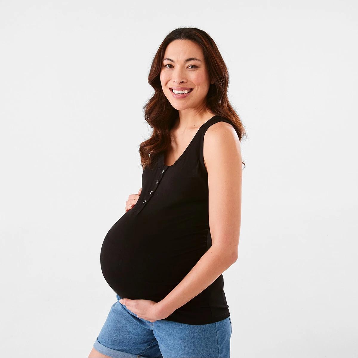 2 Maternity Sleeveless Scoop and Henley Neck Tank Black, 2 of 6