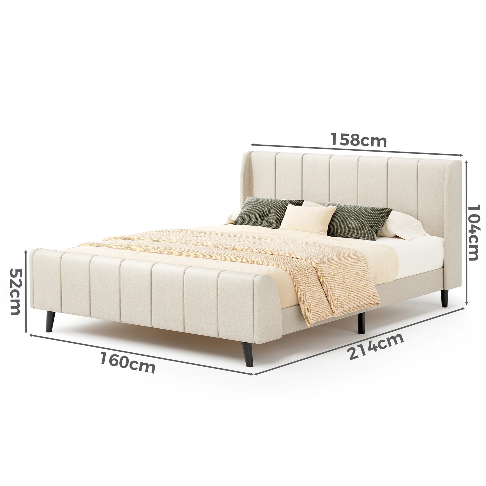 10 Alfordson Bed Frame Queen Size Tufted Headboard Base Beige Fabric Hundolf - Beige, 10 of 10
