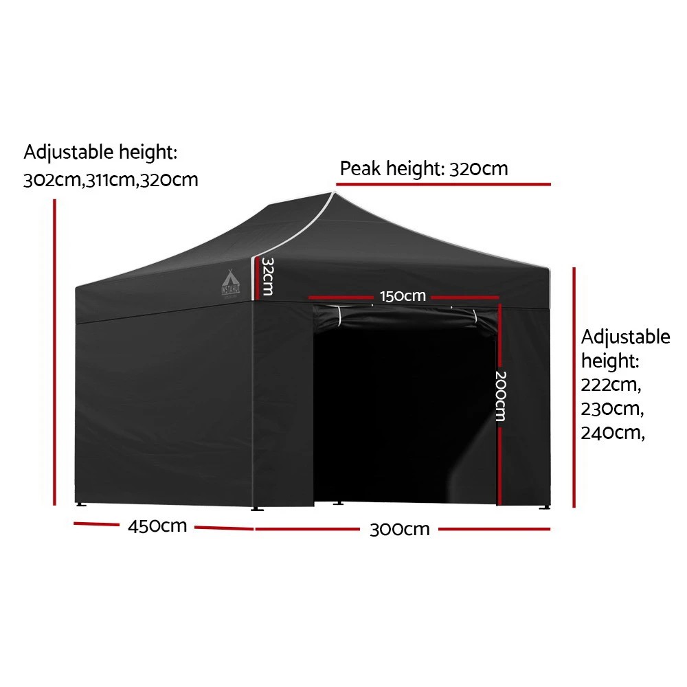 2 Instahut Gazebo 3x4.5 Pop Up Marquee Folding Tent Wedding Gazebos Camping Outdoor Shade Canopy - Black, 2 of 8