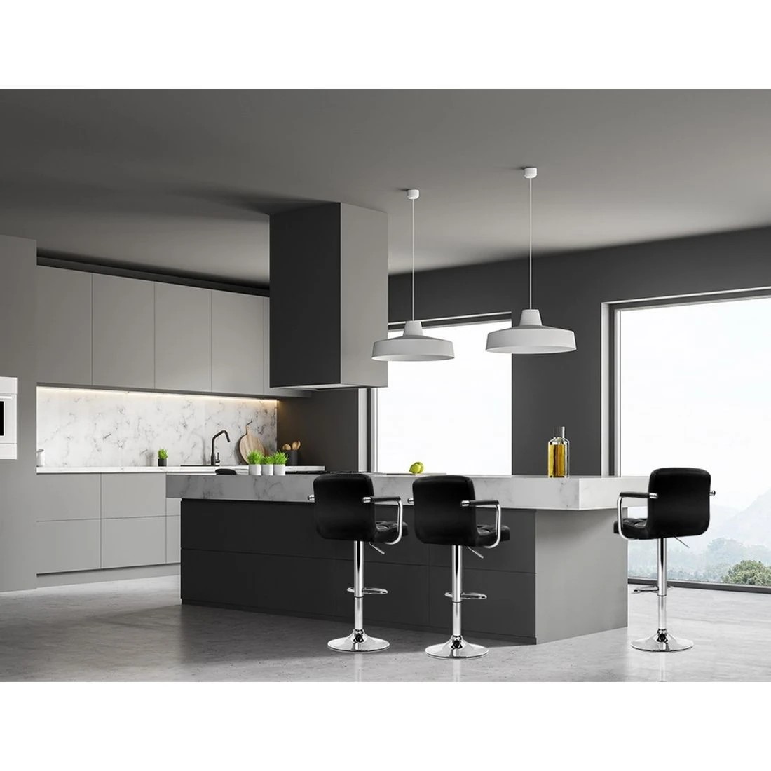 7 Artiss 4x Bar Stools Leather Gas Lift w/Armrest - Black, 7 of 7