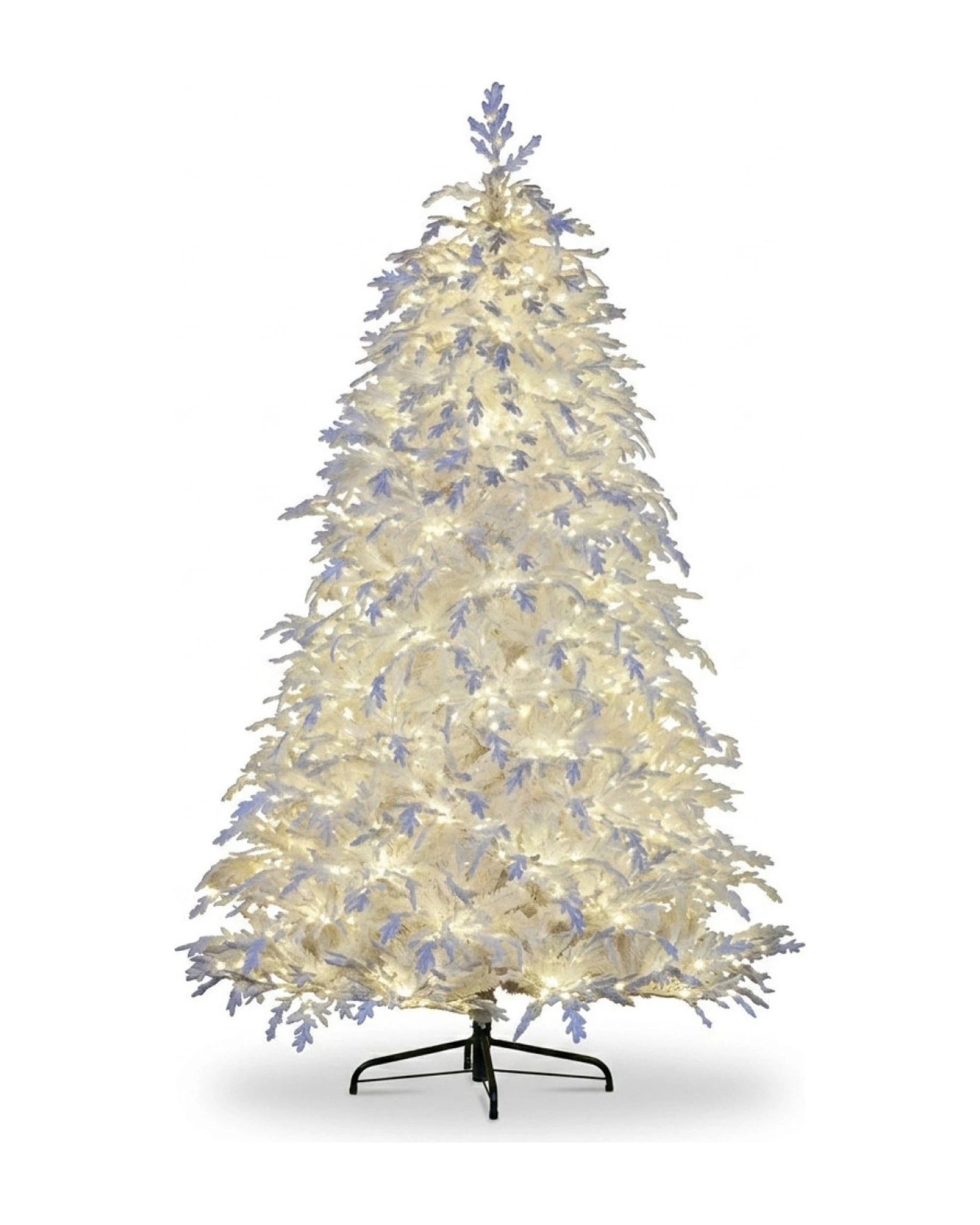 7.5ft 2.3m Pre-Lit White Flocked Artificial Christmas Tree, 1650 Multi ...