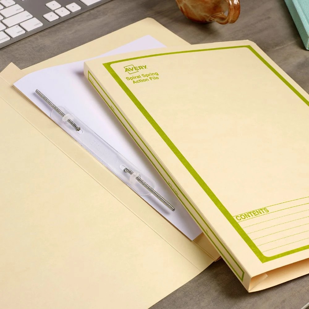 4 Avery Foolscap Spiral Spring File Buff with Green Print, 4 of 5